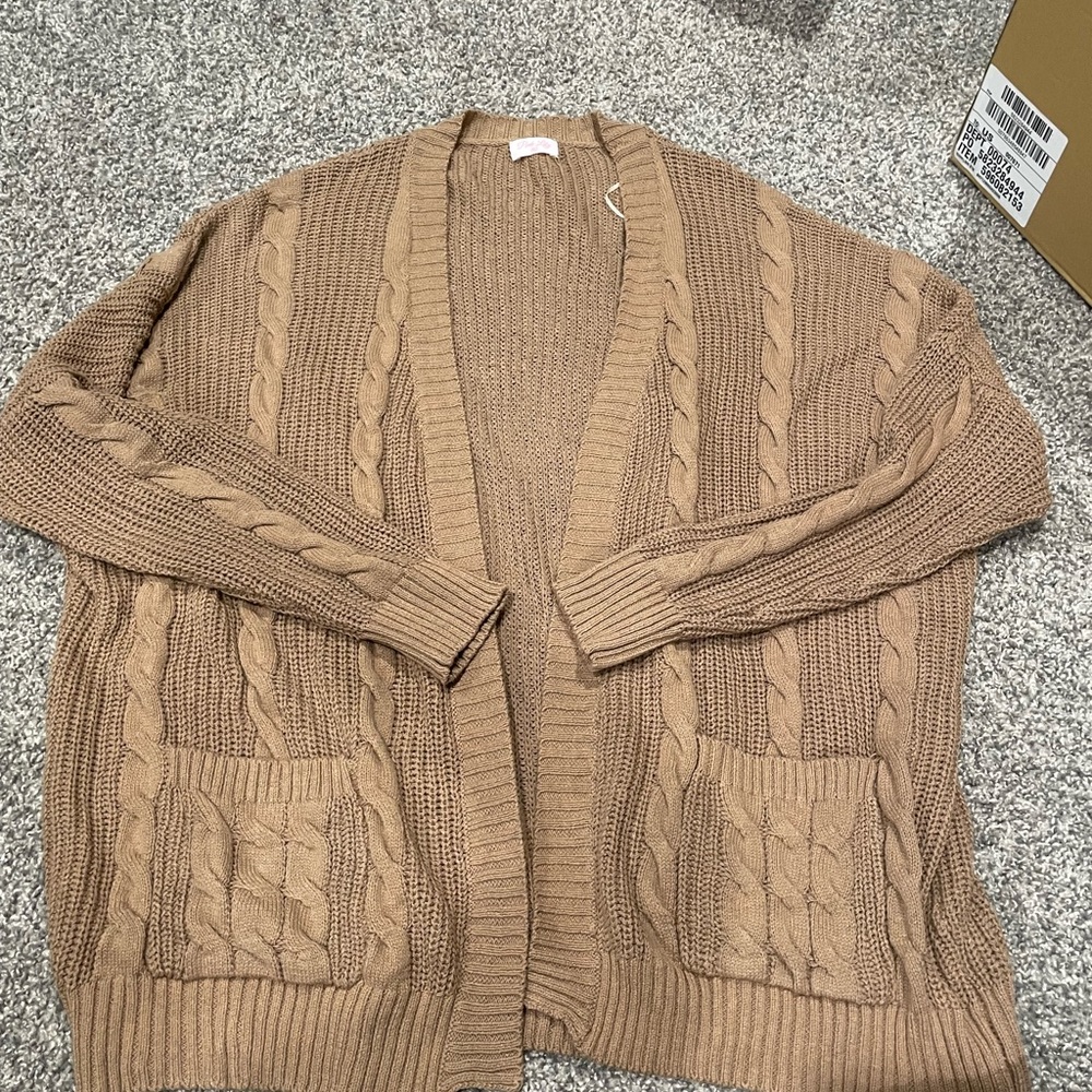 Pink Lily Women's Cable Knit Cardigan - Tan